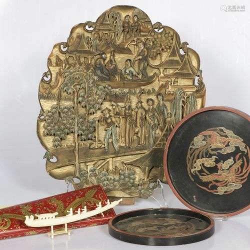 A lot with various Asian items a.w. an ivory model of a drag...