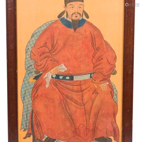 A painting of a dignitary on panel, China, 20th century.