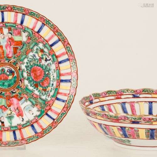 A porcelain bowl with saucer in Canton decor, China, 20th ce...