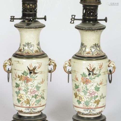 A lot comrising (2) vases with Kutani motifs, refitted as la...