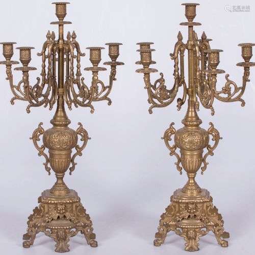 A set of (2) brass 6-light candelabra, France, 20th century.