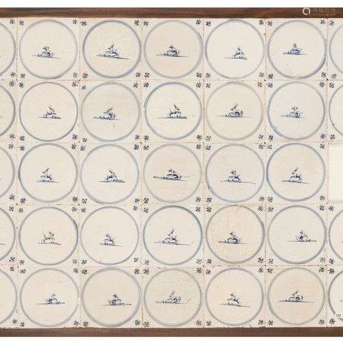 A set of (34) tiles in blue-and-white motif, depicting vario...