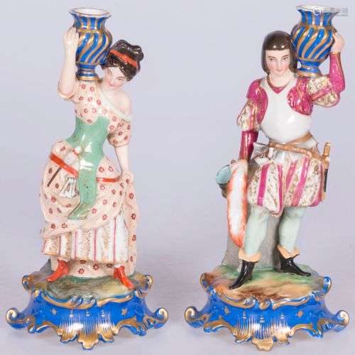 A set of (2) matching candlestick holders, porcelain figurin...