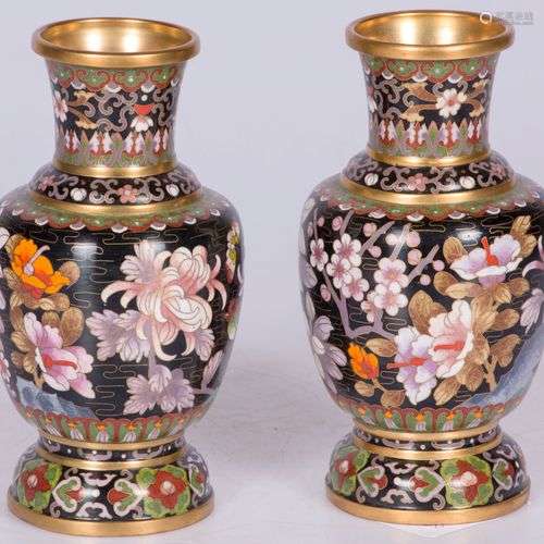 A set of (2) baluster vases with cloisonné decor, China, 20t...