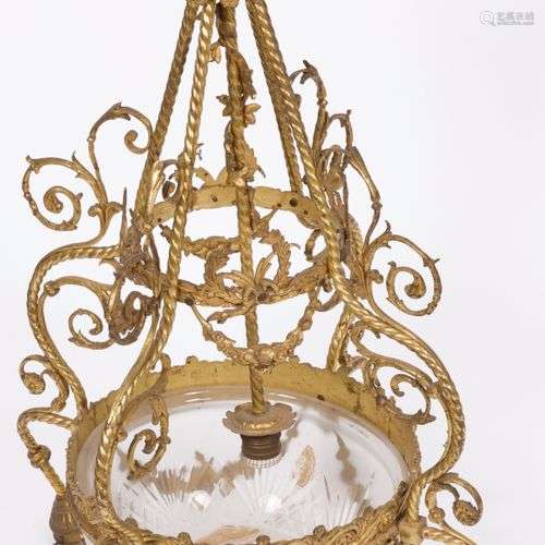 A gilt brass pendant lamp, France, early 20th century.