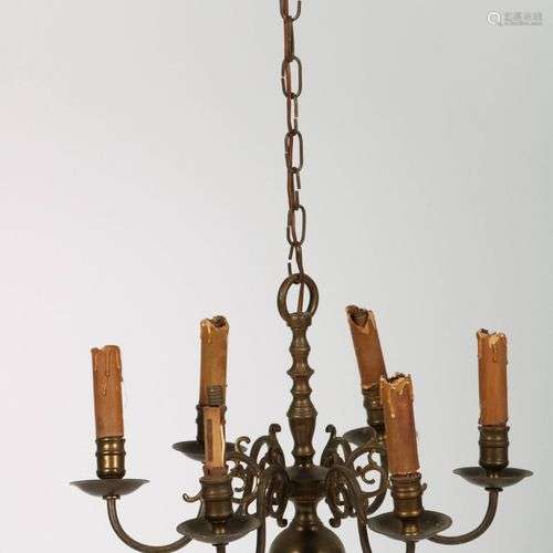 A copper six light chandelier, Dutch, 2nd half 20th century.