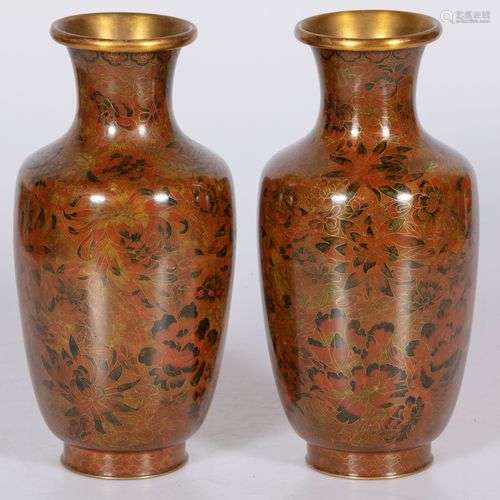 A set of (2) cloisonné baluster vases, China, 20th century.