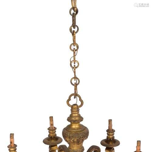 A six-light bronze pendant chandelier, France, 1st half 20th...