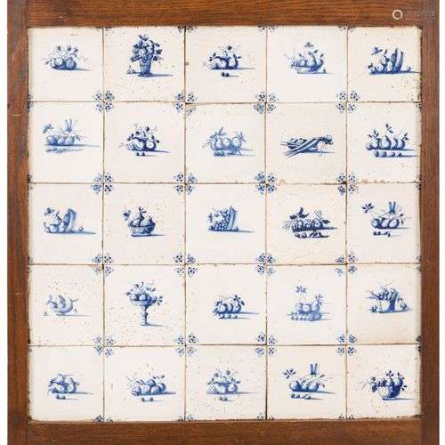 A set of (25) tiles in blue-and-white motif, depicting vario...