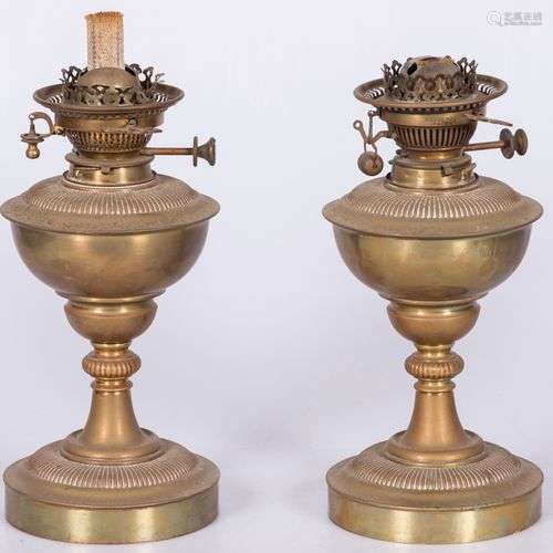 A set of (2) copper oil lamps, late 19th century.