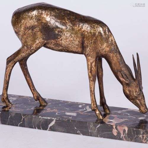 A bronze sculpture of a grazing gazelle, France, 2nd quarter...