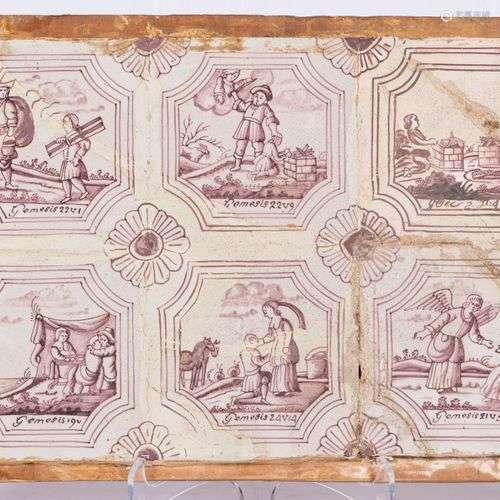 A set of (6) various manganese tiles, Dutch, 18th century.