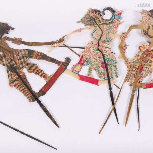 A set of various 'Wayang kulit' shadow theatre puppets, Indo...