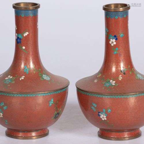 A set of (2) cloisonné baluster vases, China, ca. 1900.