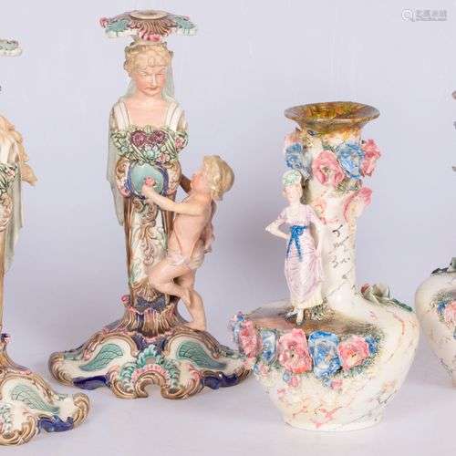 A set of (2) figurines (lamp bases) together with (2) balust...