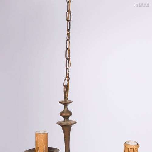 A copper three-light pendant chandelier, Dutch, 20th century...