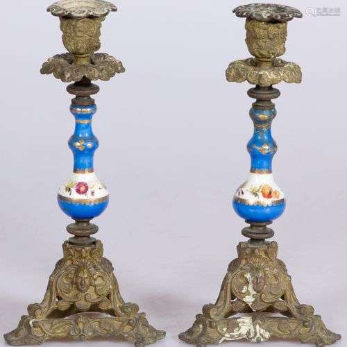 A set of (2) ZAMAC candleholders, porcelain baluster stems, ...