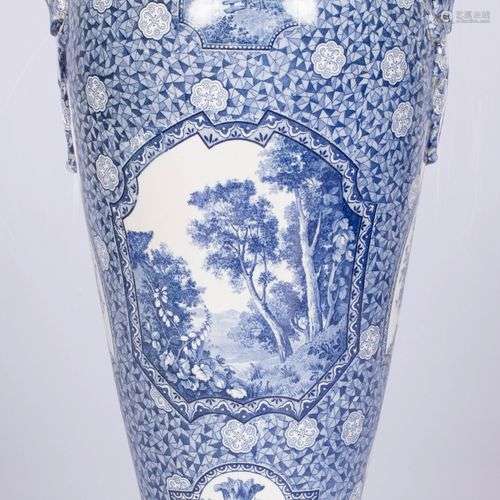 A tall baluster vase with transferware motif, Belgium, 1st q...