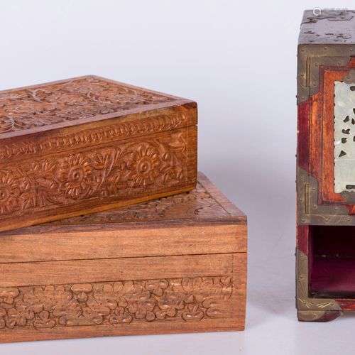 A lot consisting of (2) Indonesian woodcarving chests and a ...