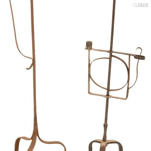 A lot of (2) wrought iron candle holders, Germany, 18th cent...