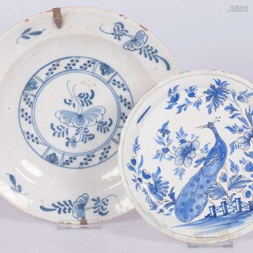 A lot comprised of (2) various Delft chargers with blue and ...