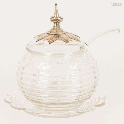 A crystal bowl-lidded punch bowl, the lid executed with silv...