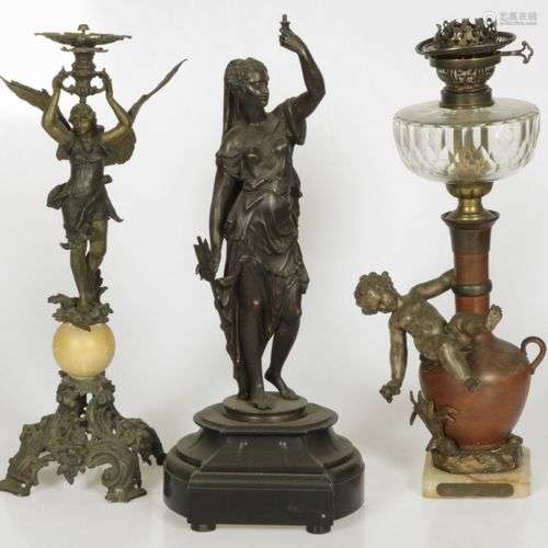 A lot with (3) ZAMAC lamp bases, France, late 19th century.