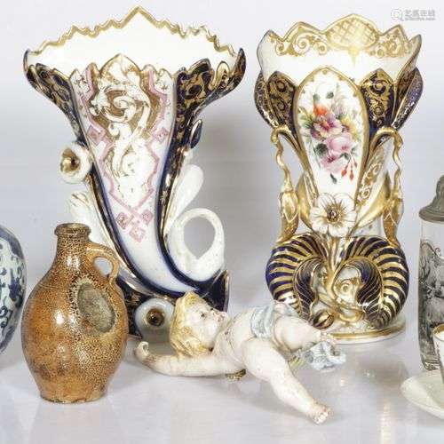 A lot of various ceramics a.w. two chimney vases, 20th centu...