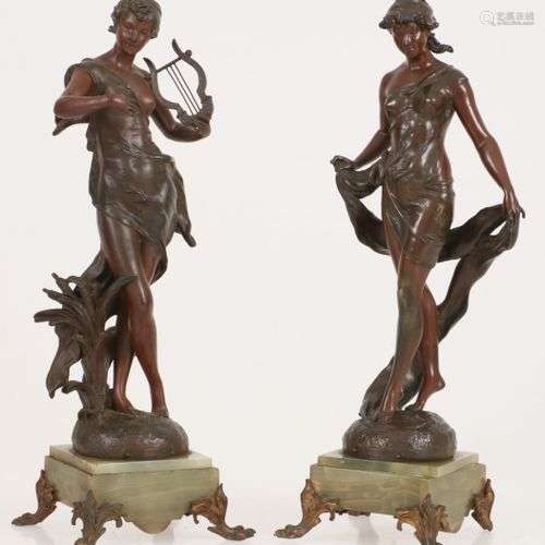 Two Zamak sculptures of muses, 1st half 20th century.