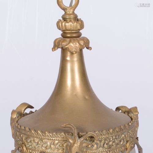 A glass hall lamp with a bronze frame, 1st half 20th century...