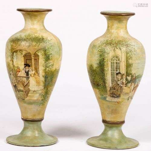 A set of (2) French decorative vases, with cold painted deco...