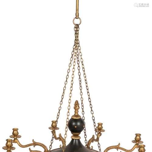 An eight arm Empire-style pendant chandelier, France, mid. 2...