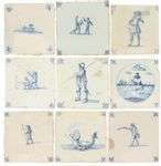 A lot with (9) Delft tiles with various depictions and corne...