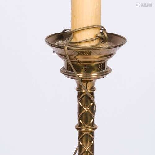 A brass easter candle holder fitted as a lampbase, Dutch, 20...