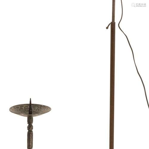 A lot comprised of (2) wrought iron objects, a lamp base and...