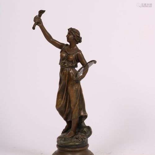 A zamak statue depicting Erato, muze of music, early 20th ce...