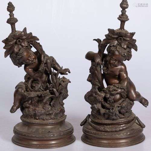 A set of (2) ZAMAC chimney ornaments, France, ca. 1900.