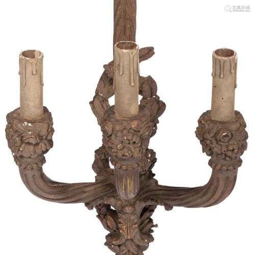 A single carved wooden wall sconce/ wall lamp, Dutch, ca. 19...