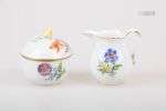 A porcelain cream set with floral decor. Meissen, 1st half o...