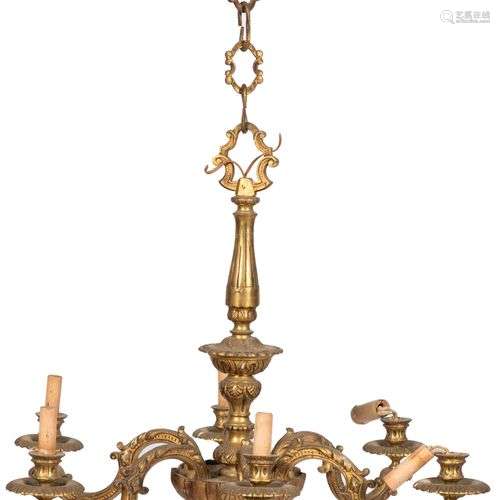 A six light Louis XIV-style bronze pendant chandelier, Franc...
