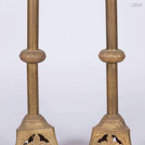 A set of (2) copper neo-Byzantine candleholders, ca. 1900.