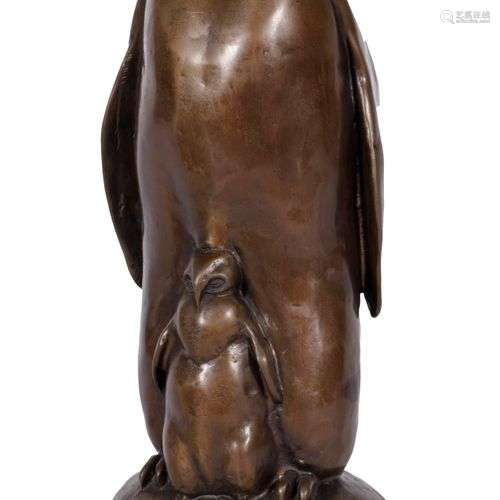 A bronze sculpture of a pinguïn-mother and child, 2nd half 2...