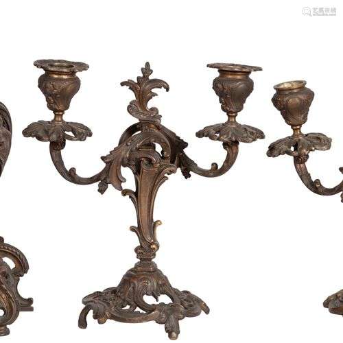 A L.P. Japy chimney pendule with (2) candle holders, France,...