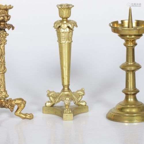 A lot with (5) various copper candlesticks a.w. (2) pricket ...