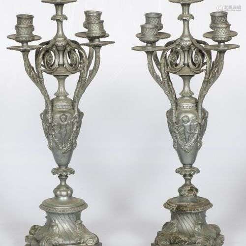 A set of (2) pewter five light chimney candles, France, ca. ...