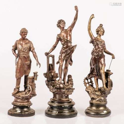 A set of (3) various ZAMAC sculptures, personifications of i...