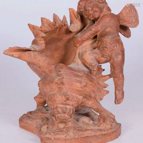 A terracotta sculpture of psyche with a large shell, Italy,