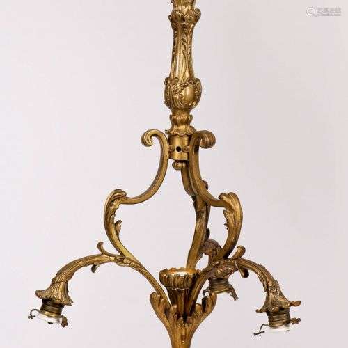 A gilt bronze three light rococo-style pendant lamp, 1st hal...
