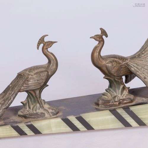 A bronze sculpture of two peacocks, France, 2nd quarter 20th...