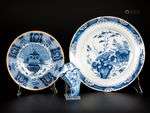 A lot comprised of (3) Delftware pieces with blue-and-white ...